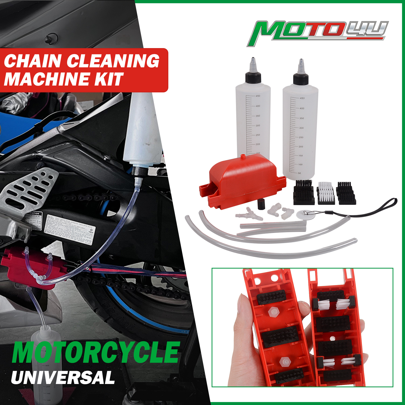 Motorcycle Gear Clearance - Chain Cleaning Machine Kit Brush Gear
